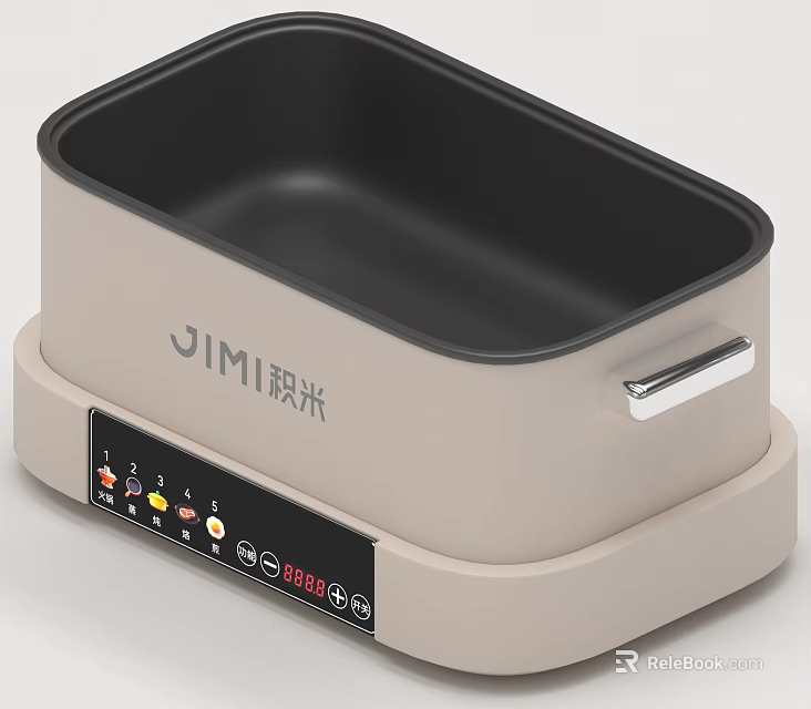 JIMI Light Gray Black Multifunctional Electric Cooker With Digital Control Panel And Handle 3d model