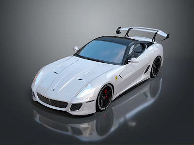 White Sports Car With Black Roof Rear Spoiler And Sleek Sporty Exterior Design 3d model