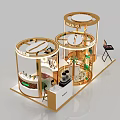 COLORET Cosmetics Exhibition Booth With Golden Frame Product Displays And Model