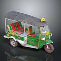 Green Auto Rickshaw With Red And Green Seats Dark Roof And Yellow Taxi Sign