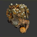 Old Forest Man In Ragged Clothes Carrying Pumpkin Plants And Vegetables