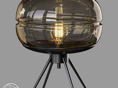Amber Transparent Glass Table Lamp With Vintage Illuminated Bulb And Black Metal Base 3d model