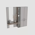 Modern Entryway Side Cabinet With White Wood Shelf Mirror Vase And Lighting Design