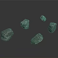 Five Irregular Natural Stones With Metallic Luster Surface On Dark Gradient Background