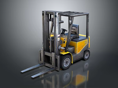 Yellow And Gray Industrial Forklift With Front Forks And Driver Cab 3d model