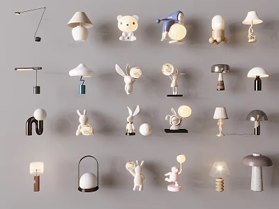 Various Creative Table Lamps With Mushroom And Rabbit Shaped Modern Designs 3d model
