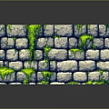 Natural Stone Wall Surface With Green Moss Covered Bricks And Reflection 3d model