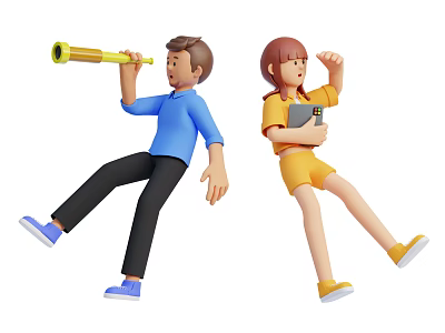 Two People Exploring With Telescope And Digital Tablet Together 3d model