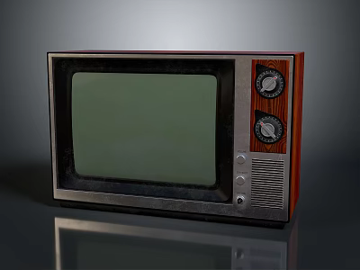 Vintage Retro Television Electronic Appliance With Wooden Frame Control Knobs And Green Screen 3d model
