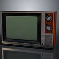 Vintage Retro Television Electronic Appliance With Wooden Frame Control Knobs And Green Screen