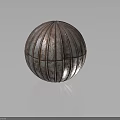 Vintage Rusted Metal Sphere With Vertical Stripes And Weathered Shiny Texture