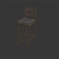 Simple Wooden Bar Stool with Backrest and Blue Padded Seat Design