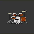 Orange Wood Grain Drum Set With White Drumheads Cymbals And Drumsticks