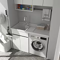 Modern Home Balcony Interior With White Cabinets Washing Machine Sink And Blinds