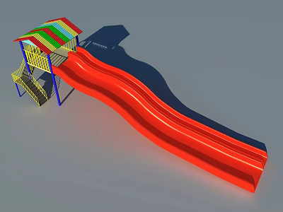 Playground Equipment Featuring Red Slide With Colorful Canopy And Yellow Stairs 3d model