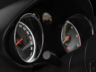 Car Dashboard With Speedometer Tachometer Red Needles And Black Design 3d model