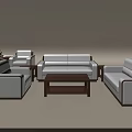 Modern White Sofa and Coffee Table Set with Wooden Frame and Dimensions 3d model