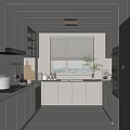 Modern Open Kitchen Interior With White Cabinets Window Blinds And Clean Countertop Appliances