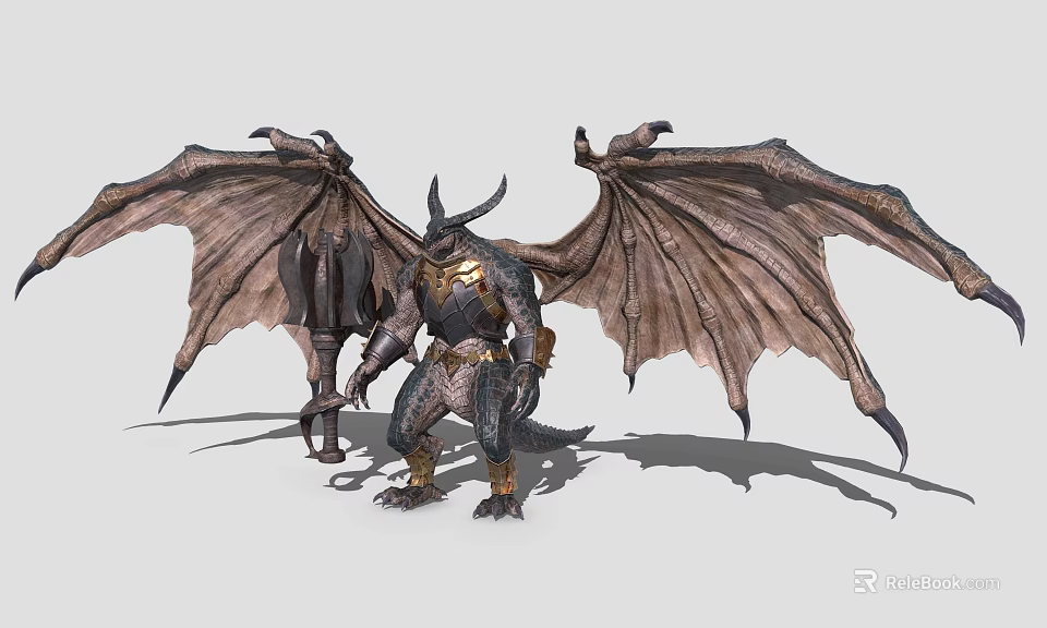 Game and Movie Character Mythical Armored Winged Scaled Warrior Creature Design 3d model 
