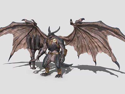 Game and Movie Character Mythical Armored Winged Scaled Warrior Creature Design 3d model
