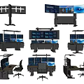 Monitoring console Command center console Dispatching console Operation console Office desk and chair combination 3d model