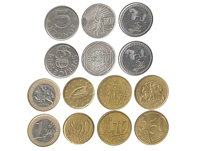 Various Coins With Different Denominations And Silver Gold Colors Unique Designs 3d model