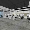 Modern Office Interior With Reception Desk TV Colorful Chairs Company Logo And Open Space