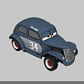 Blue Animated Cartoon Car With Number 34 Big Eyes Retro Design And White Rims