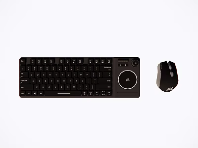 Sleek Black Wireless Computer Keyboard and Mouse with Standard Keys and Circular Right Touchpad 3d model