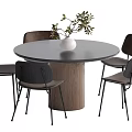 Modern Round Dining Table Set With Textured Cylindrical Base And Four Dark Chairs 3d model