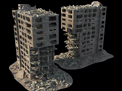 Collapsed High Rise Building Structure With Damaged Concrete Floors And Broken Frames 3d model