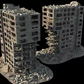 Collapsed High Rise Building Structure With Damaged Concrete Floors And Broken Frames 3d model
