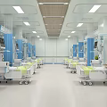 Modern Hospital Ward Interior With Medical Beds Blue Partitions And Ceiling Lights