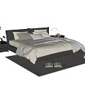 Modern Double Bed With White Duvet Patterned Blanket Pillows And Open Book On Soft Rug