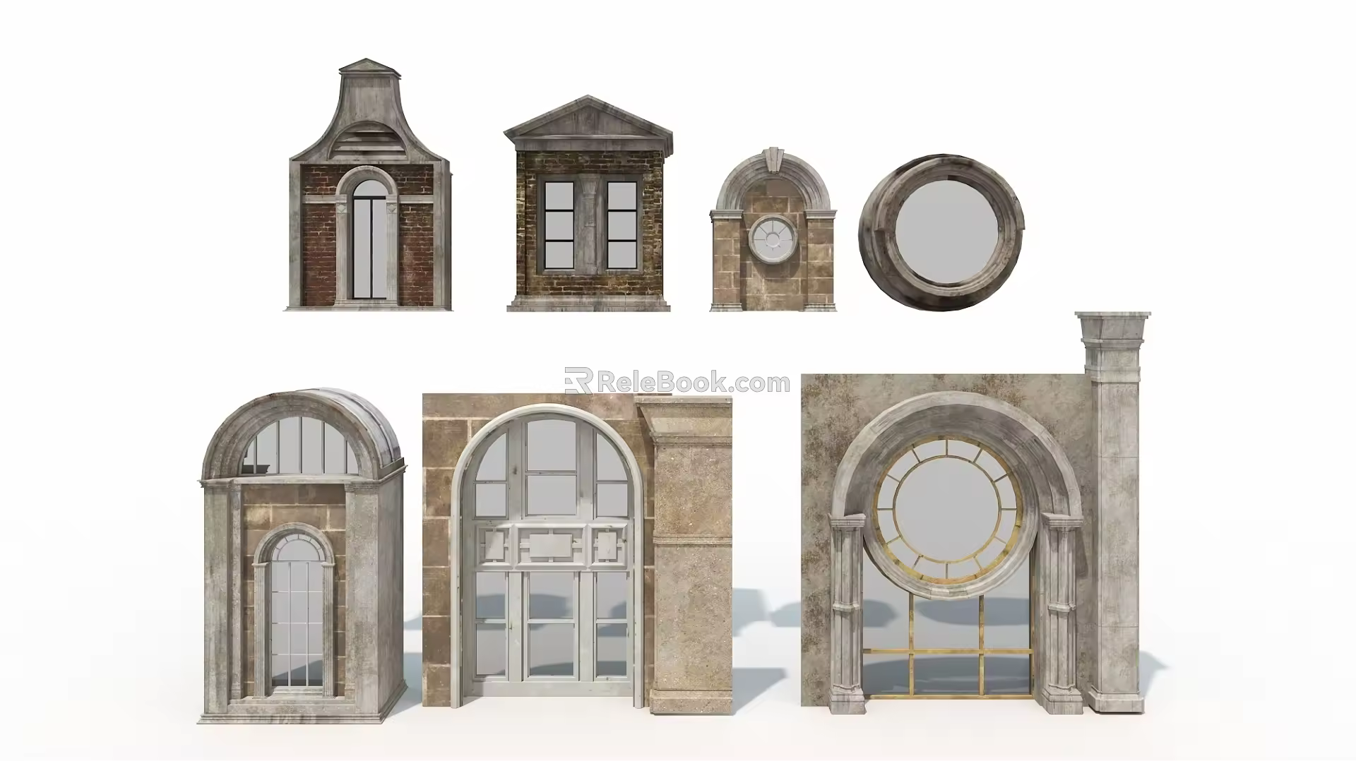 windows retro windows wall european doors and windows 3d model