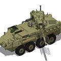 Military Wheeled Artillery Vehicle with Long Cannon Barrel Camouflage Net and Ammunition Boxes