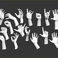 Multiple White Hand Gesture Models Displaying Various Poses Against Gray Background With Reflections 3d model