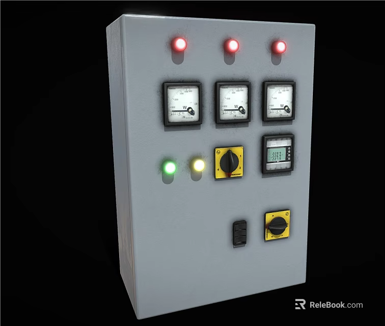 Public Facility Electrical Control Panel With Gauges Indicator Lights Digital Display And Switches 3d model 