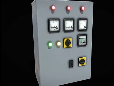 Public Facility Electrical Control Panel With Gauges Indicator Lights Digital Display And Switches 3d model
