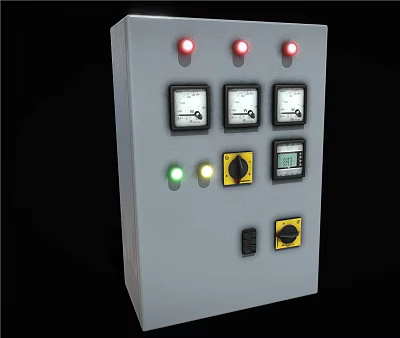 Public Facility Electrical Control Panel With Gauges Indicator Lights Digital Display And Switches 3d model