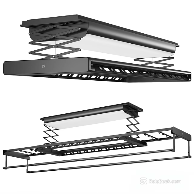 Black Retractable Clothes Drying Rack With Built In Lighting And Foldable Design 3d model