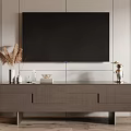 Modern Wooden TV Stand With Drawers And Decorative Vase Under Mounted TV