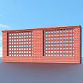 Red Brick Building Exterior With Two Large Grid Windows Against Blue Sky 3d model