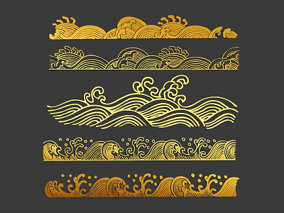 Golden Wave Decorative Patterns With Intricate Traditional Oriental Design Details 3d model