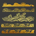 Golden Wave Decorative Patterns With Intricate Traditional Oriental Design Details