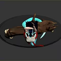 3D Female Character Model With Blue Horns Long Black Hair And Tree Root Base