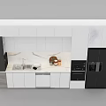Modern Kitchen Interior With White And Black Cabinets Marble Countertop And Appliances