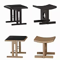 Various Modern Stools With Different Designs And Materials Including Wooden And Metal Frames 3d model
