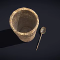 Rustic Wooden Cylindrical Cup With Small Spoon On Dark Background 3d model