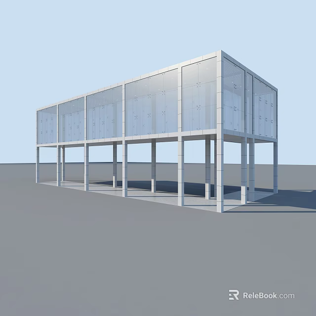 Modern Glass Building Structure With Steel Frame And Transparent Facade 3d model 
